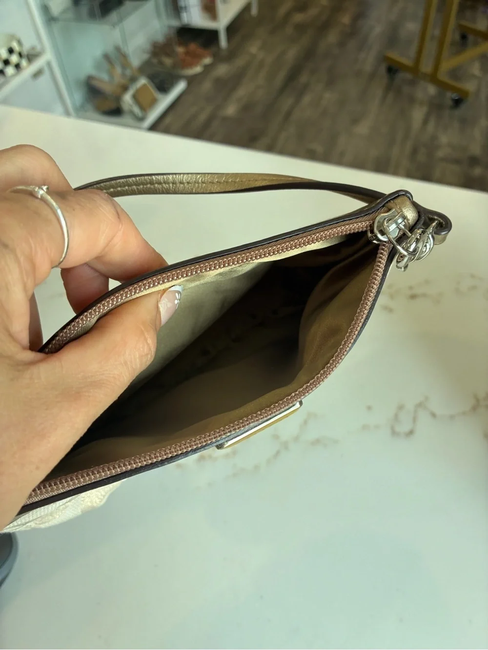 Coach Signature Small Wristlet in Light Gold Beige